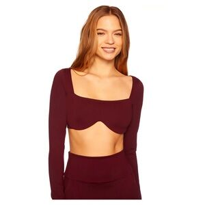 SUSANA MONACO • Reverse Sweetheart Long Sleeve Crop Top in Port